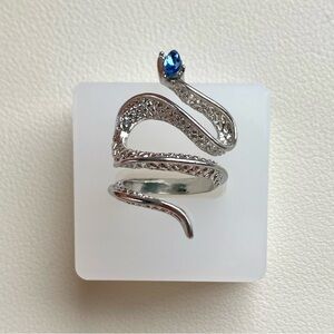 Silver Snake Ring with Blue Gem